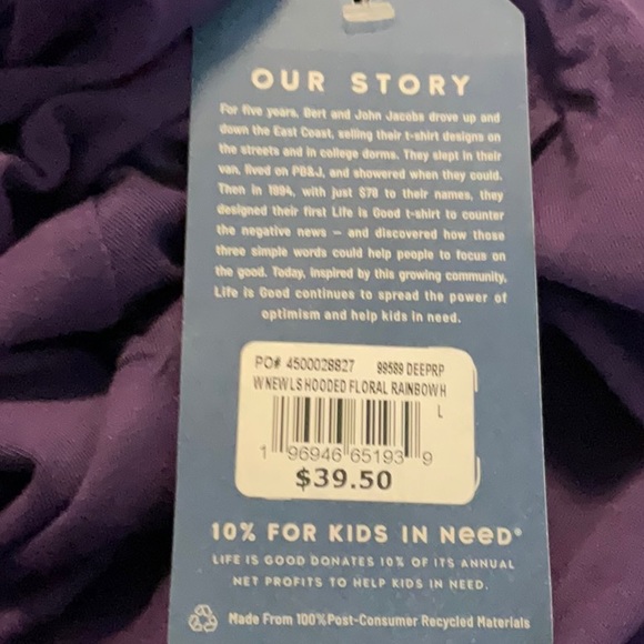 NWT LIFE IS GOOD Floral Rainbow Heart Long Sleeve Crusher-LITE Hooded Tee - Picture 7 of 7